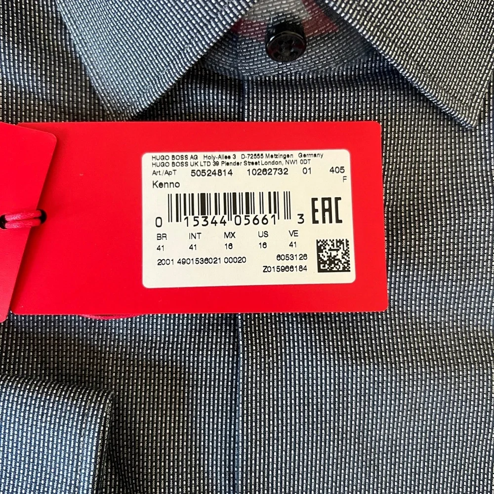Hugo Boss Black-Grey Micro Check Dress Shirt with Red Accent - Picture 3 of 3